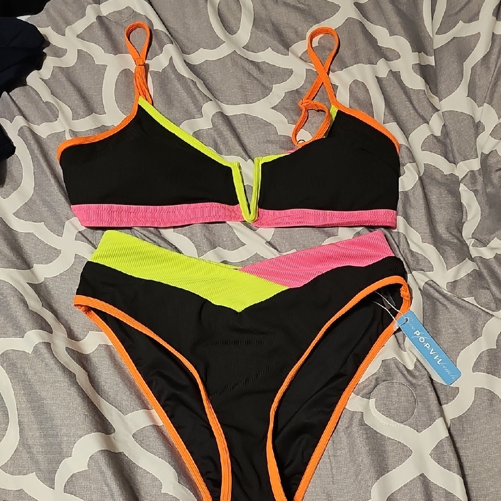 Colorful Bikini Set with Neon Accents